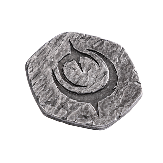 Malediction metal initiative token for tracking turn order in gameplay