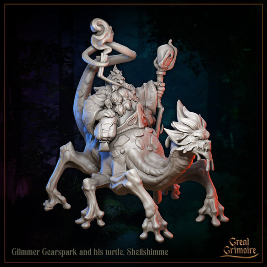 Glimmer Gearspark and his turtle, Shellshimme